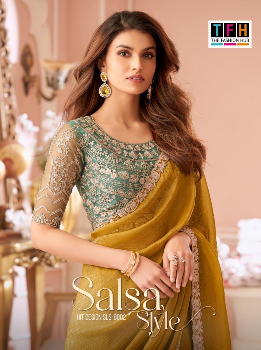 tfh salsa style series 8002a-8002f georgette wholesale saree in surat
