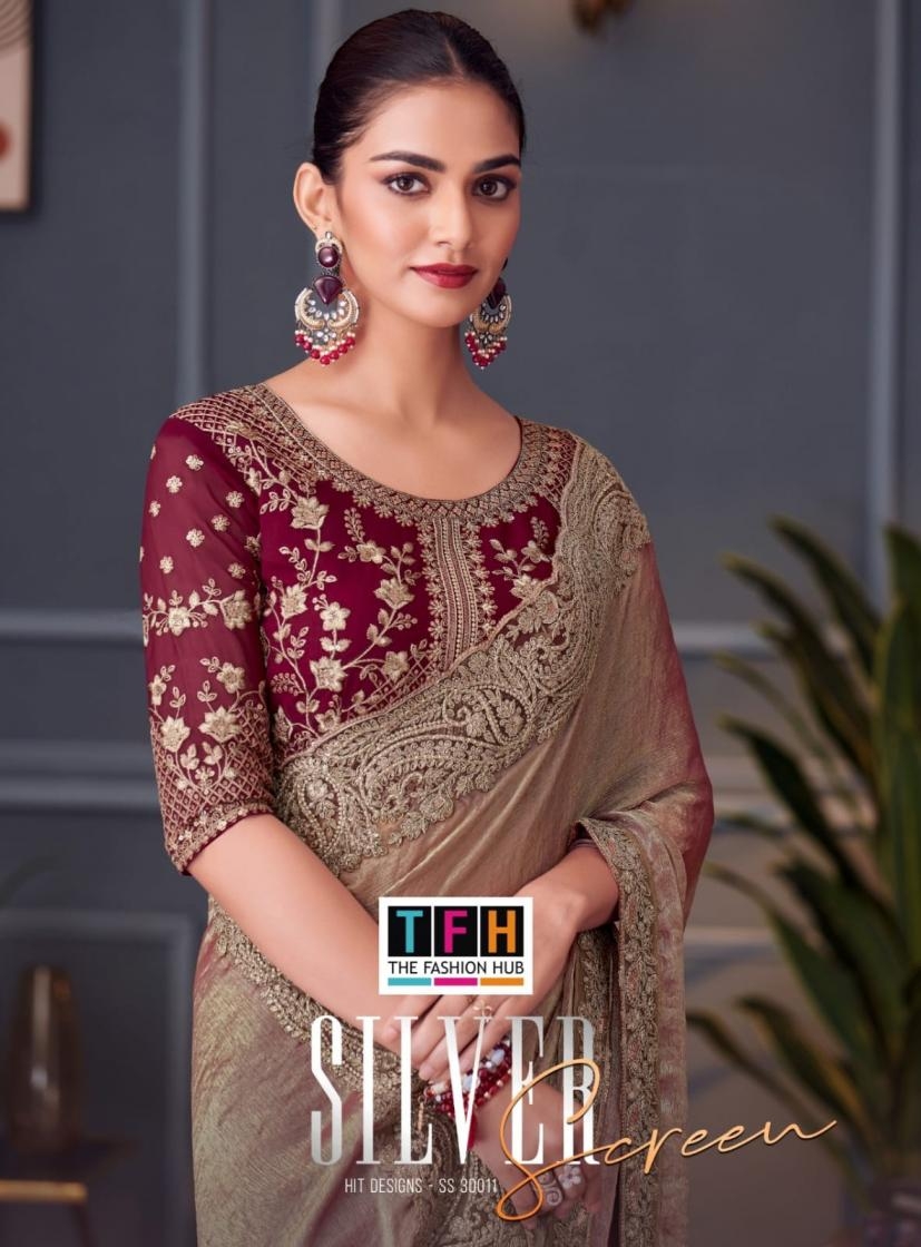 tfh silver screen series 30011a -30011e tone silk wholesale saree in surat