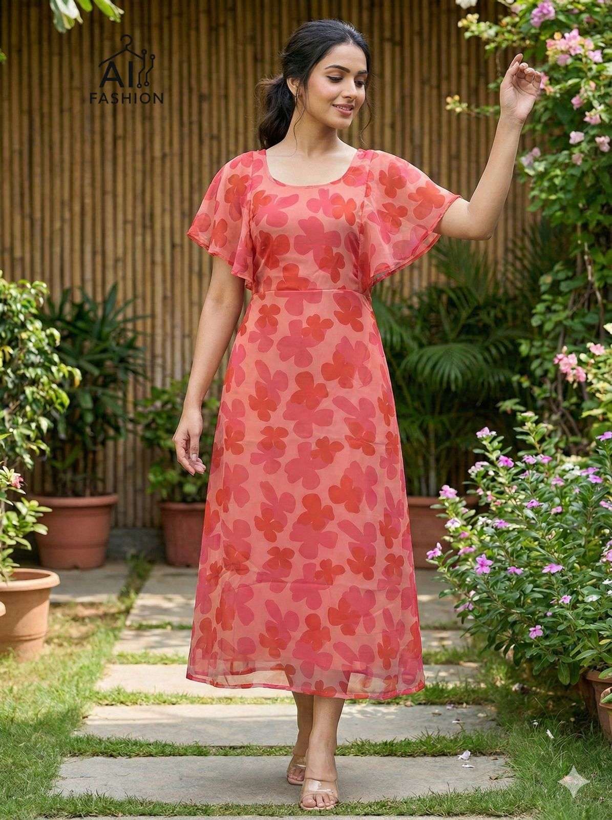 Tropical Heavy Georgette Print Long Printed Gown with Fancy Sleeves Pattern