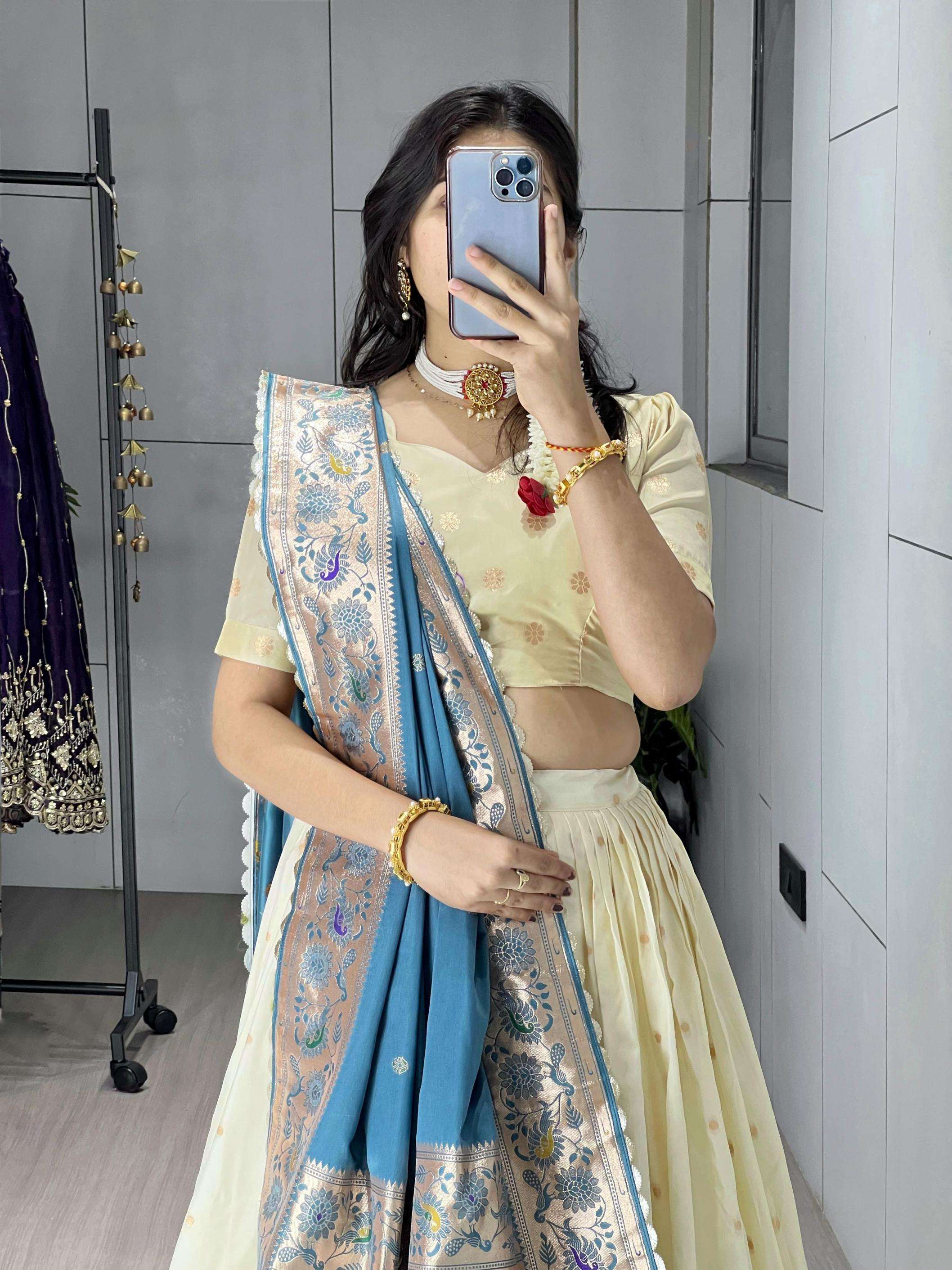 ved grtn8233 paithani silk zari weaving stitch lehenga unstitch choli