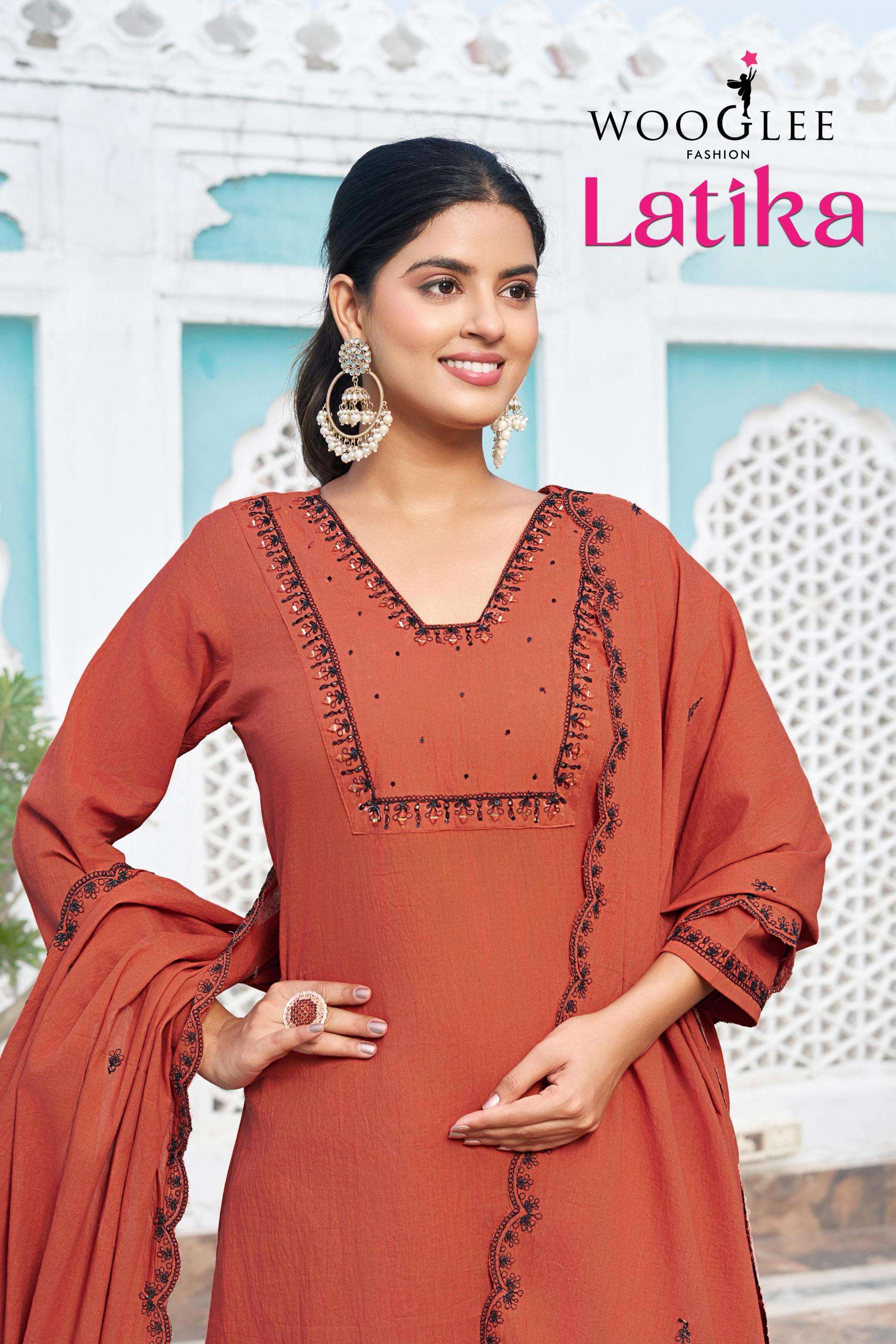 wooglee latika series 3001-3004 mul chanderi wholesale readymade suit 