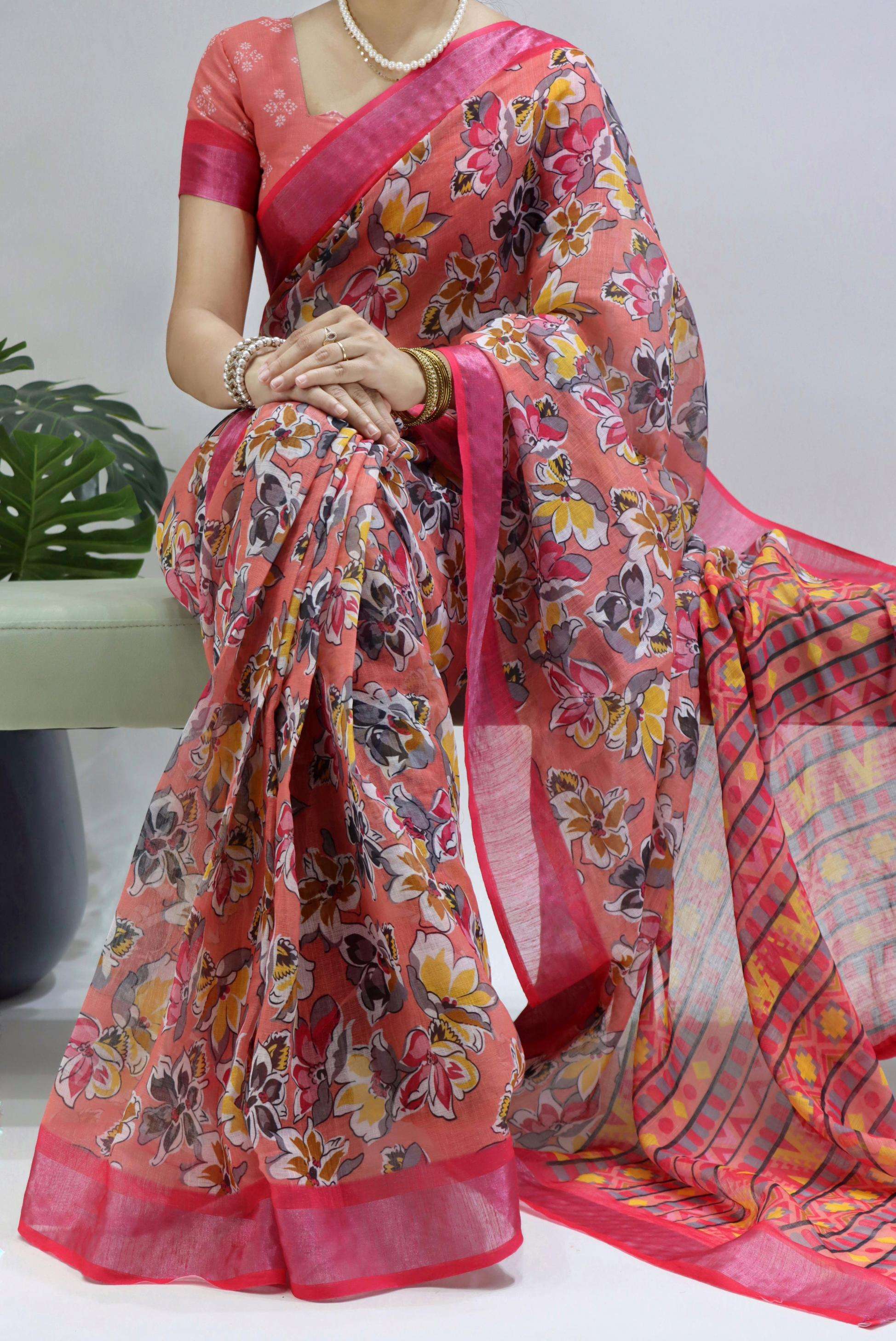 ysc2107 linen pretty look silver zari border sarees