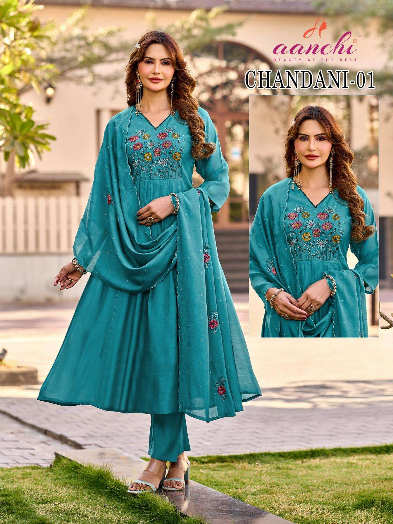 Aanchi chandani series 01-02 mul chanderi readymade suit