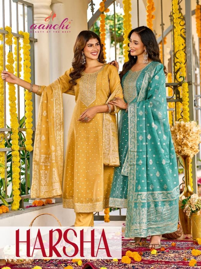 aanchi harsha TISSUE JACQUARD BUTTI readymade suit