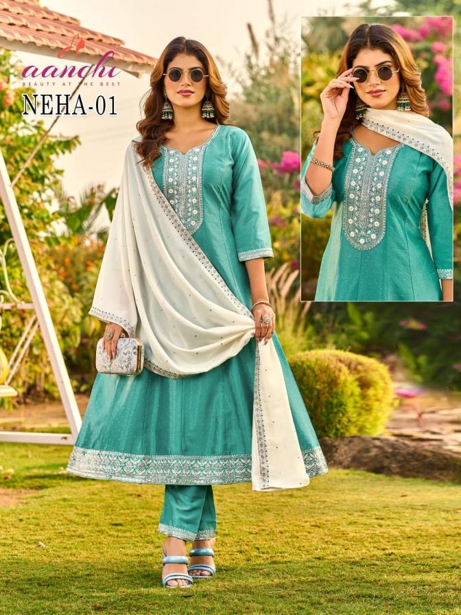 aanchi neha 01& kashish 01 canvas silk readymade suit