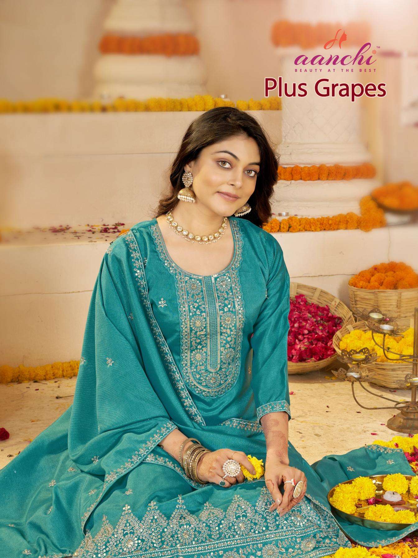 aanchi plus grapes vichitra silk readymade suit in surat