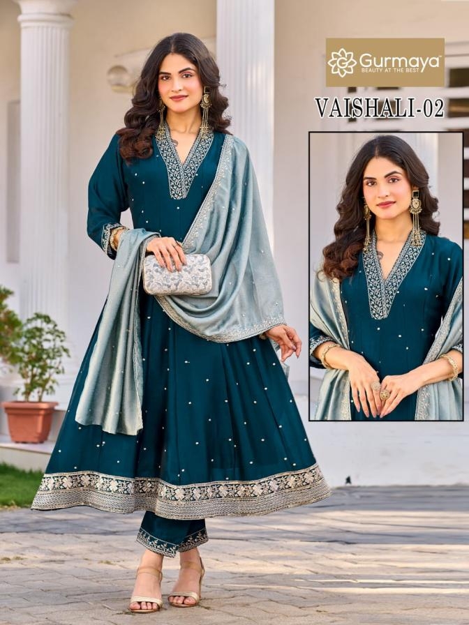 aanchi vaishali series 01-02 vichitra silk readymade suit
