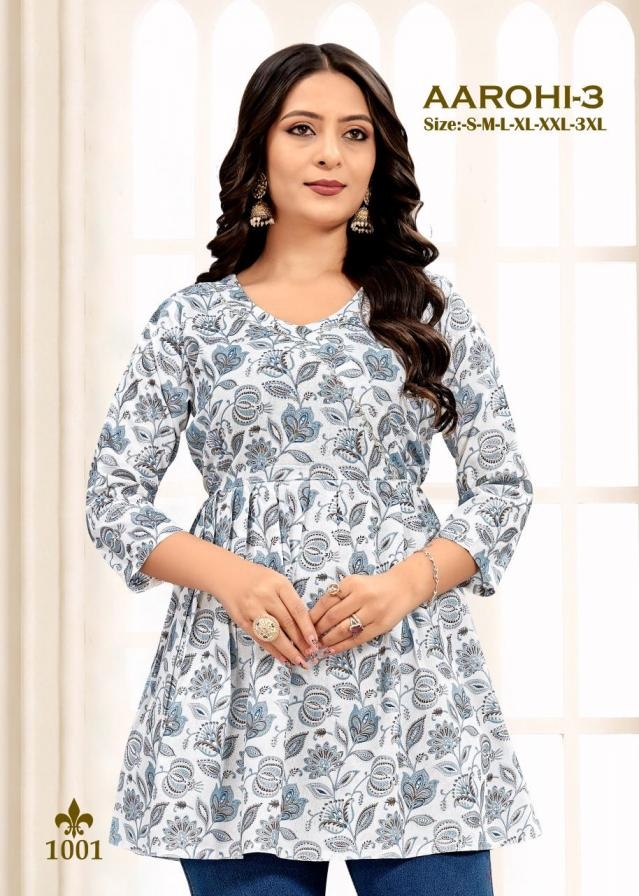 aarohi vol 3 series 1001-1004 fully stitch rayon casual short kurtis