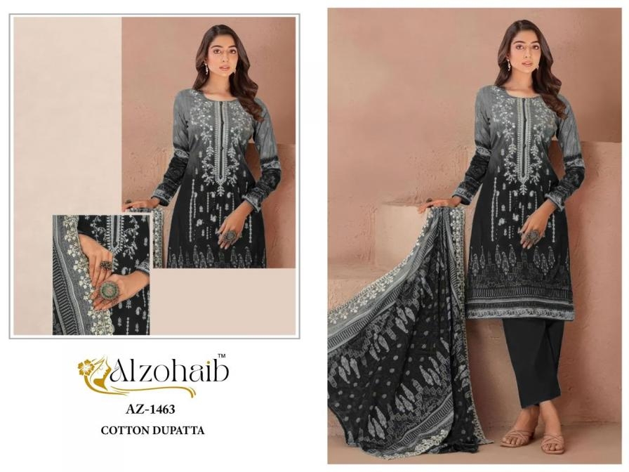 alzohaib 1462-1463 pure cotton with heavy self work wholesale suit 