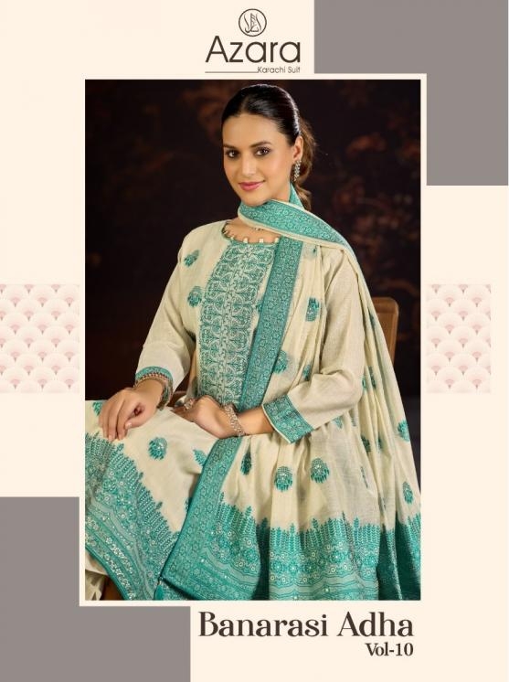 azara radhika fashion banarasi adha vol 10 series 93001-93004 jam cotton suit