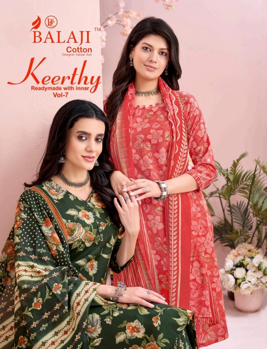 balaji cotton keerthy vol 7 series 7001-7010 mix cotton readymade suit 