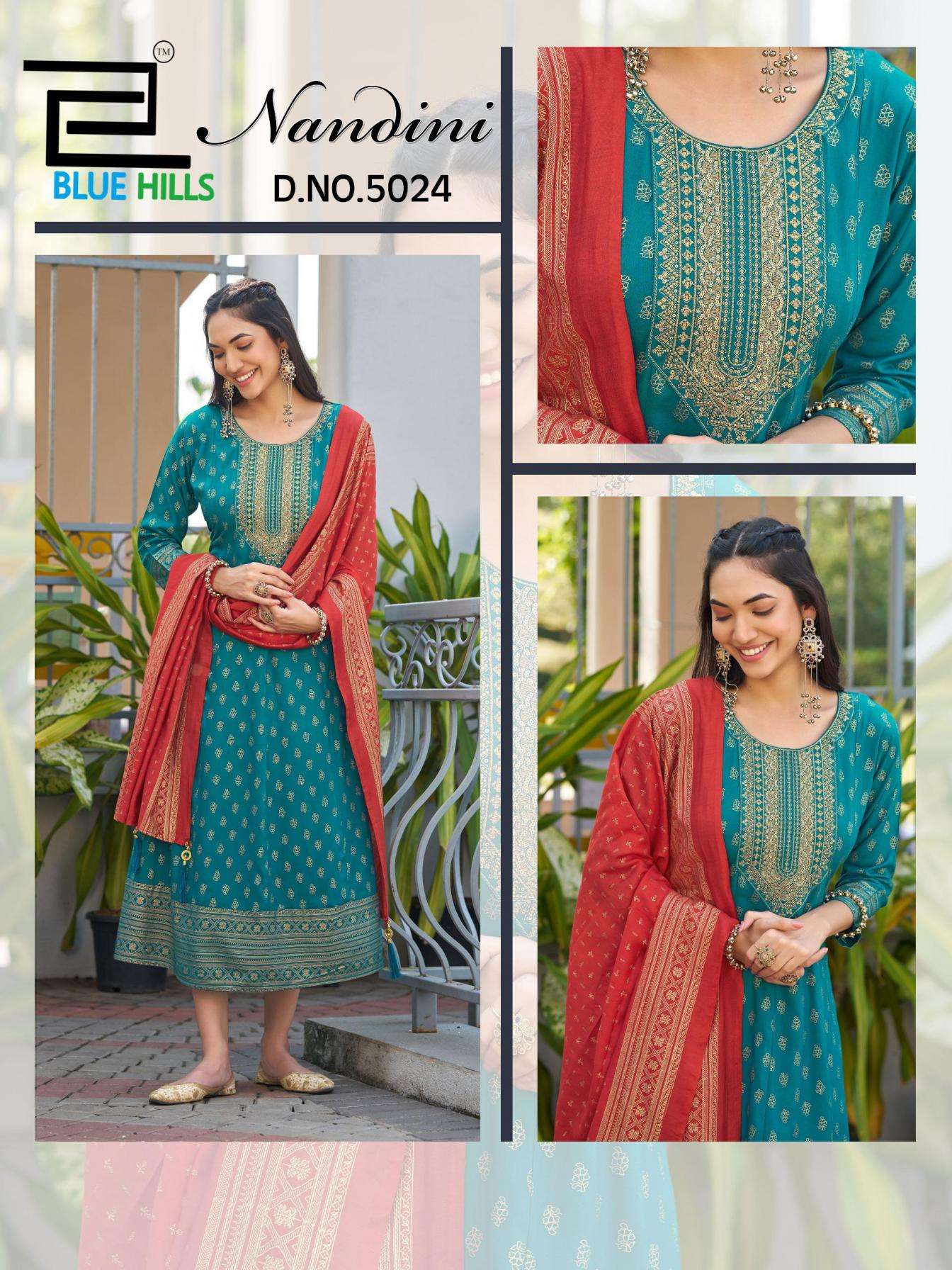 blue hills nandini series 5024-5029 rayon Anarkali Gown with Dupatta