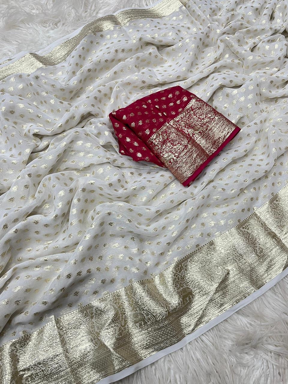 bt-0252 Pure Viscose Georgette Saree With Fancy Zari & Fancy Jacquard Border 