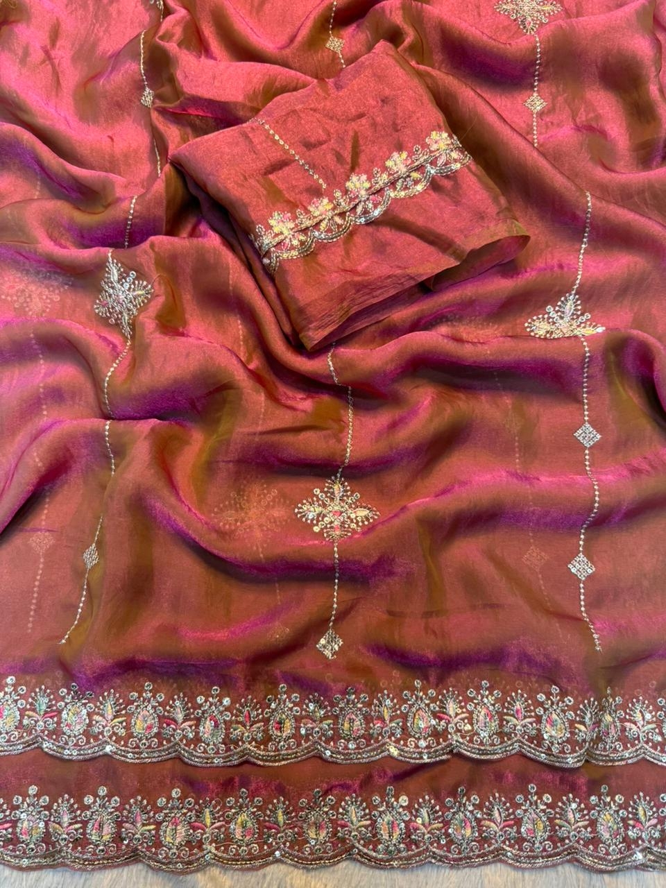 bt-235 Space Silk Saree With Fancy Multi Thread sequence embroidery work