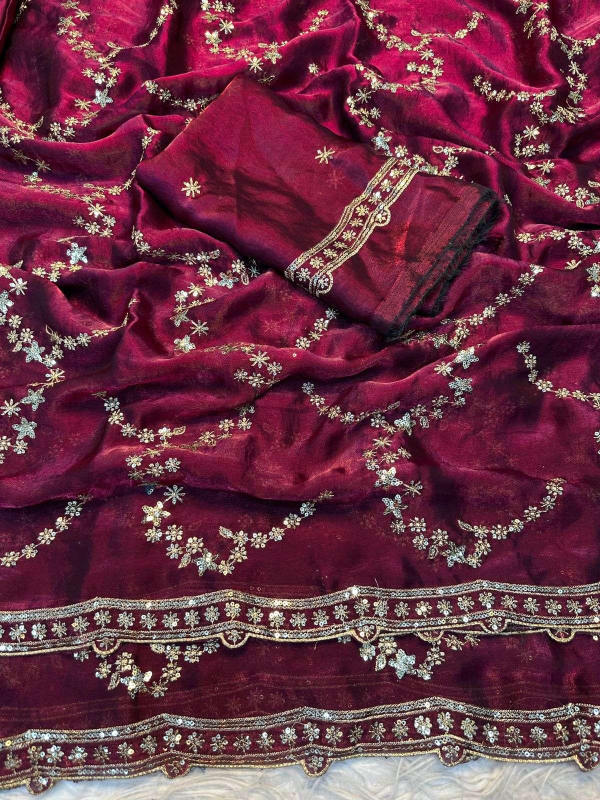 bt-2533 Space Silk Saree With Fancy Multi Thread & Sequince Embroderiy Work