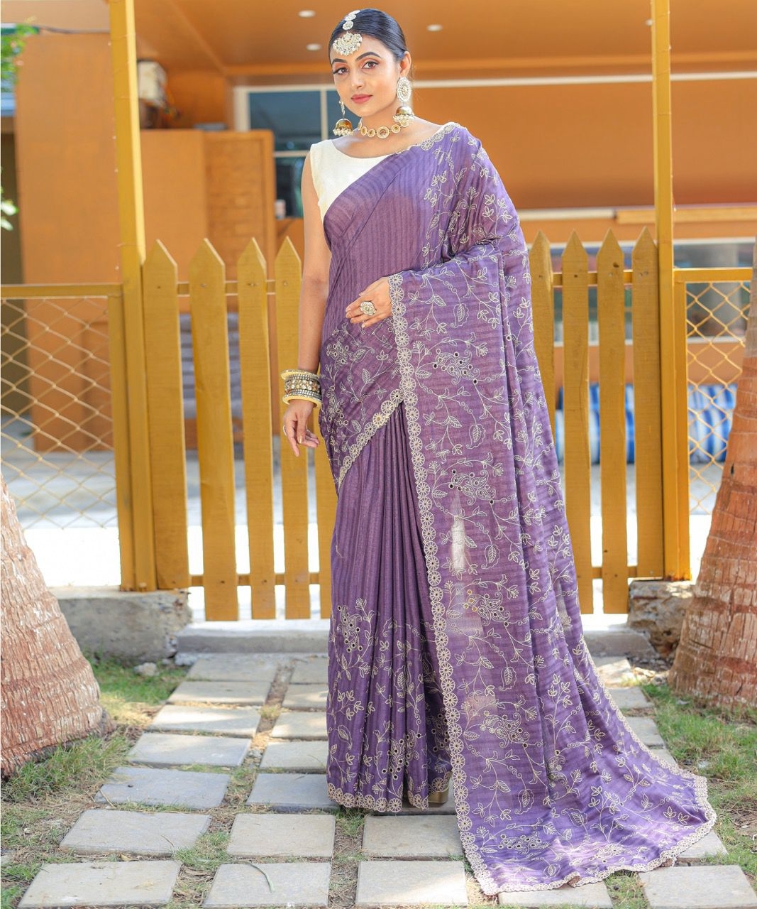 BT-56 Aaisha Pure Soft silk saree with beautiful thread handwork 