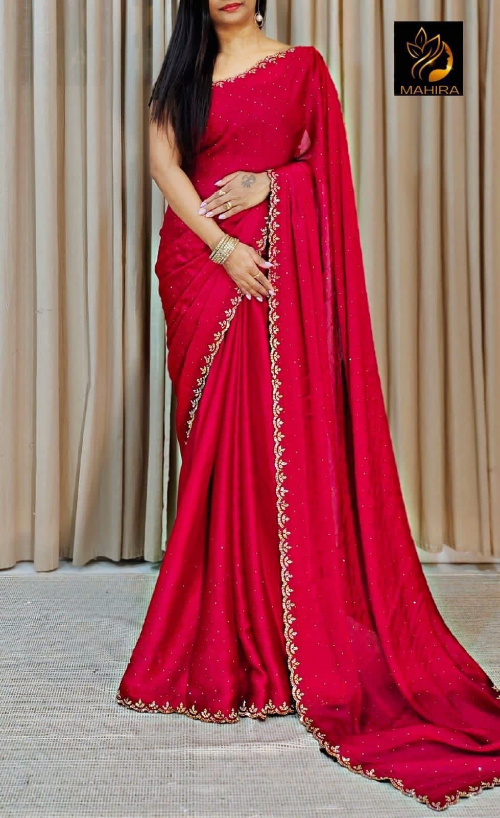 BT - DIPAK PURE SOFT SATIN CHIFFON FABRIC SAREE