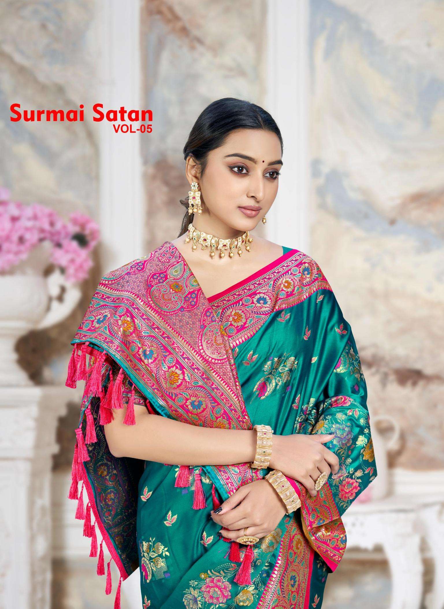 Bunawat Surmai Satan 05 series 1001-1004 Satin Silk Woven Work wholesale saree 