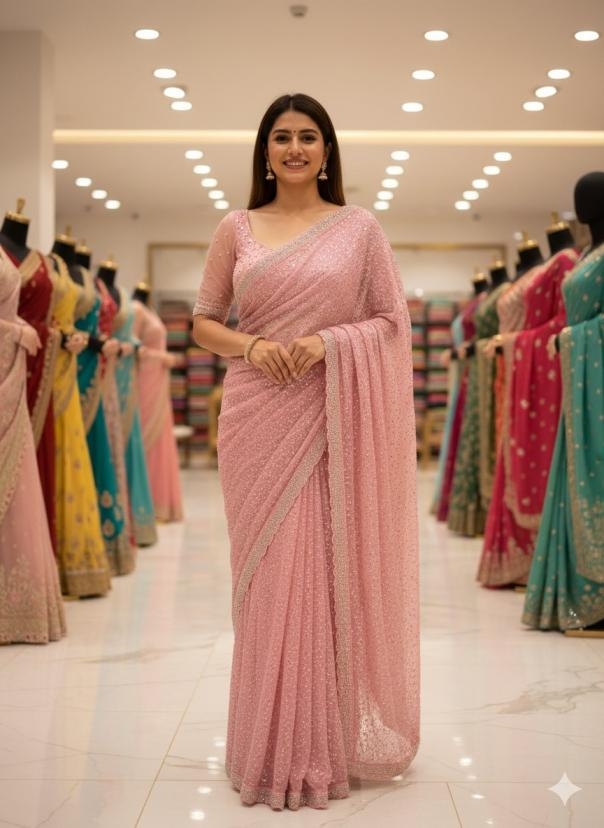 ds 743 beads embroidery work soft net party wear sarees