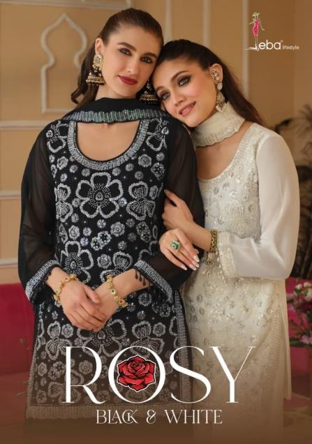 eba lifestyle rosy black & white series 2416-2417 georgette readymade suit 