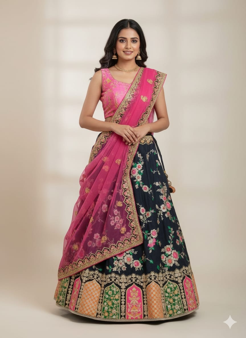 FESTIVAL MIX SILK WITH ZARI WEAVING FABRIC DESIGNER WORK lehenga