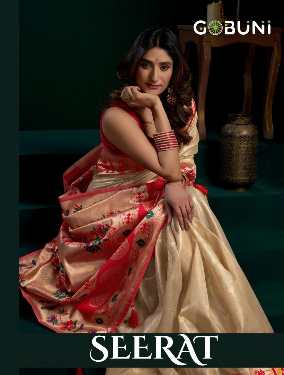 gobuni seerat series 3401-3406 Tissue Paithani Saree mina with lotus zari border 