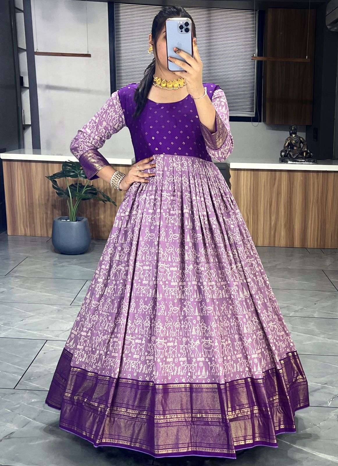 grtn6131 tussar silk kalamkari prit readymade gowns