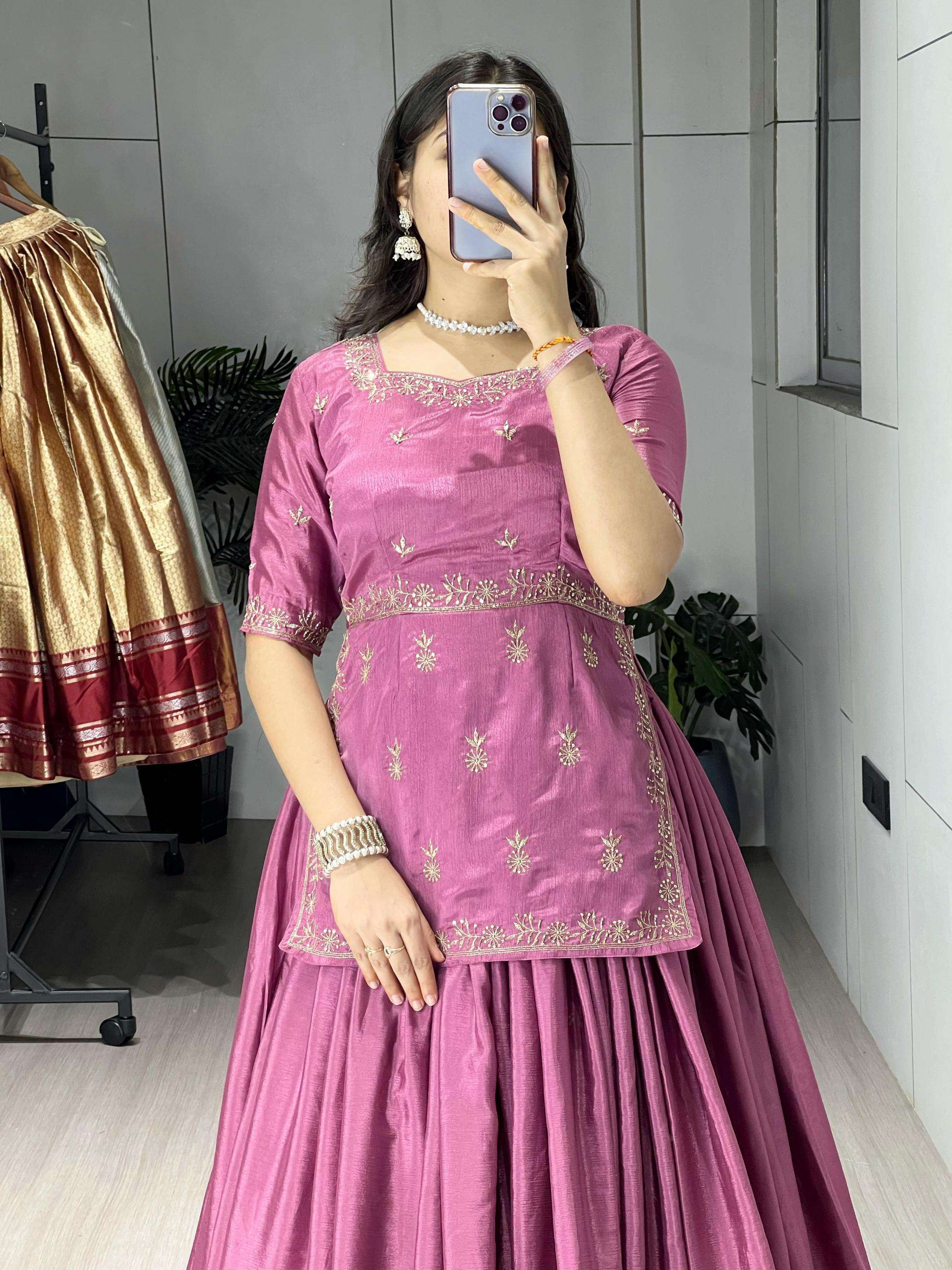 grtn8226 chinon embroidered fully stitch ethnic lehenga with top