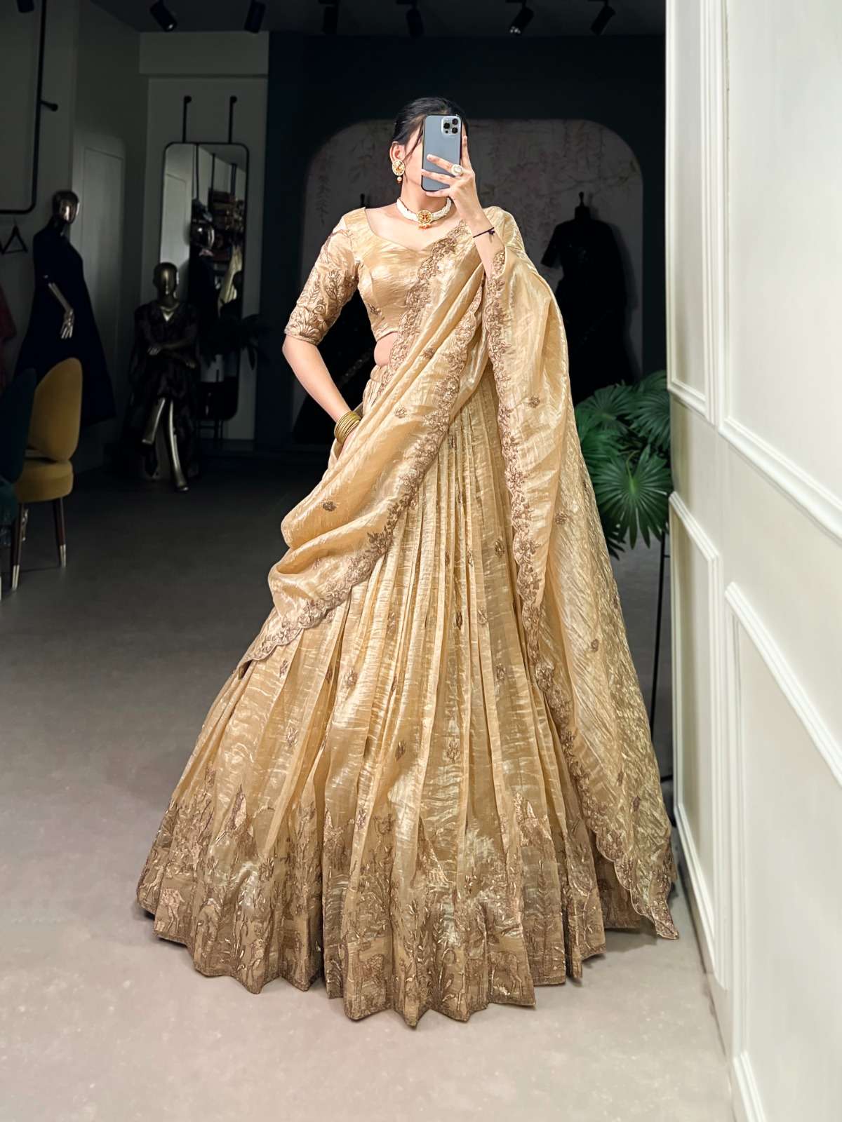 HEENAL Gold Crush Sequins and Thread Embroidery Work 