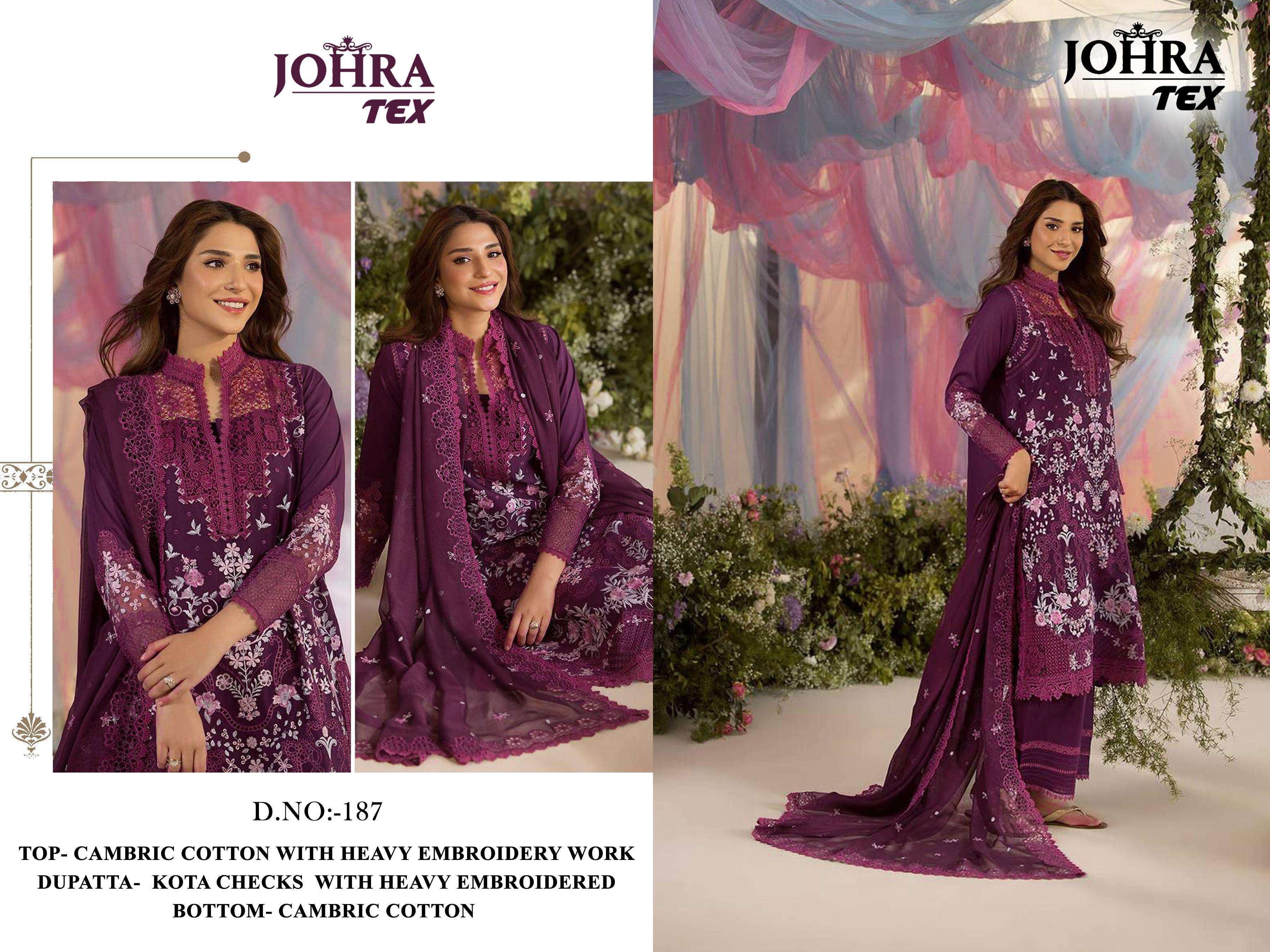JOHRA TEX JT-187 CAMBRIC COTTON WITH HEAVY EMBROIDERY WORK  suit