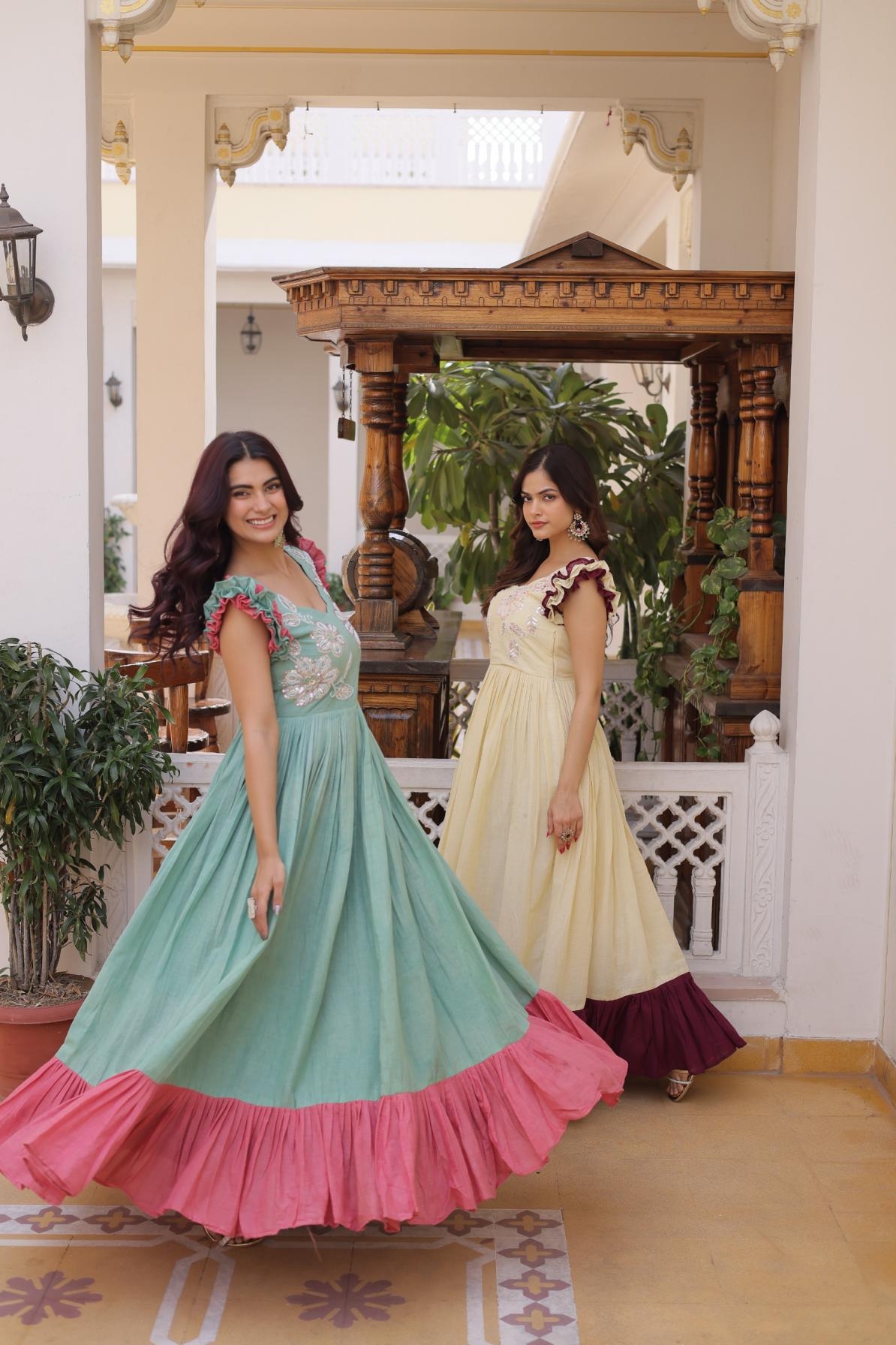 ka1234 readymade cotton sequence work long gown