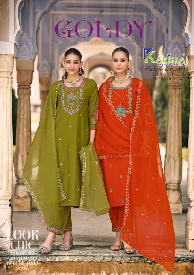 karissa goldy series 1001-1004 viscose gadhwal khatli handwork readymade suit