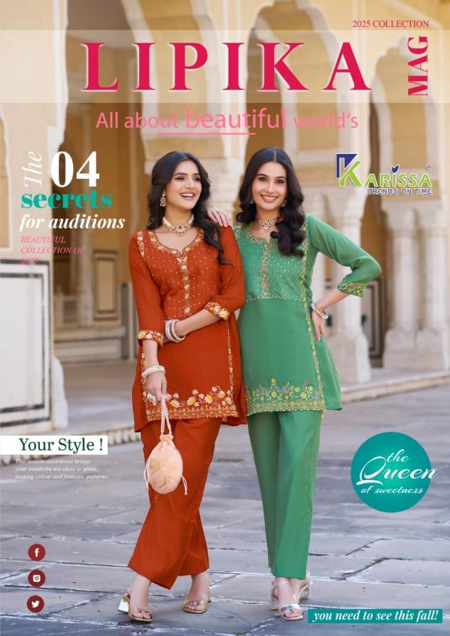 karissa lipika series 1001-1004 viscose mul chanderi kurti with bottom