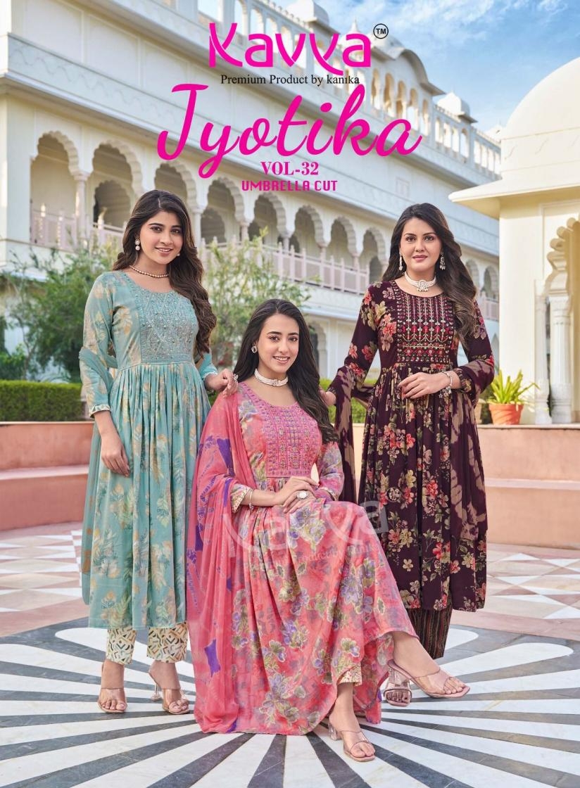 kavya jyotika vol 32 series 32001-32010 Capsule foil print wholesale readymade suit