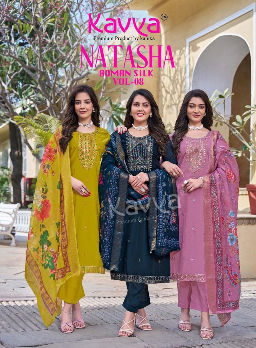kavya natasha vol 8 series 8001-8010 Roman Silk wholesale readymade suit 