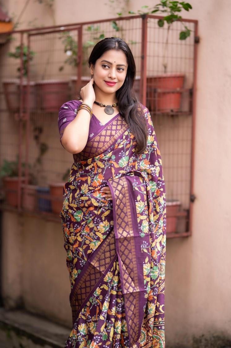 kc 295 silk kalamkari zari woven border sarees