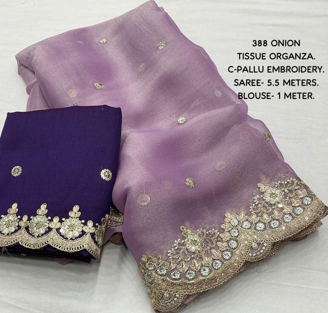 kc 388 tissue organza embroided sarees