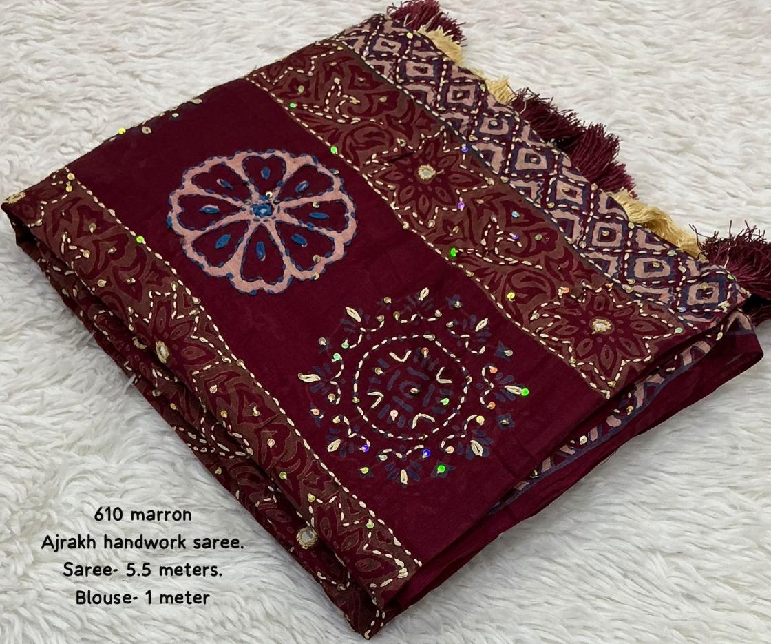kc 610 ajrakh print chanderi cotton saree