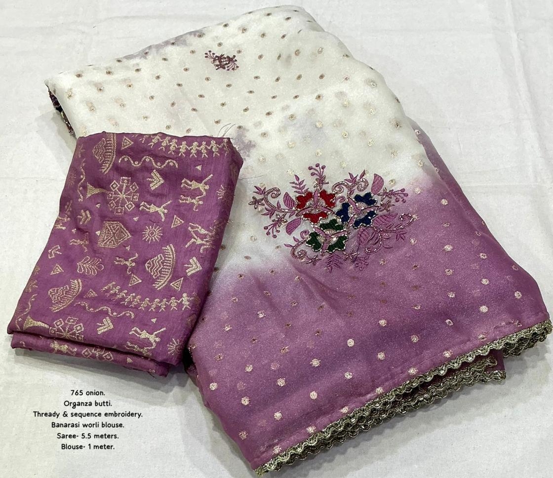 kc 765 organza zari woven butti summer beauty sarees