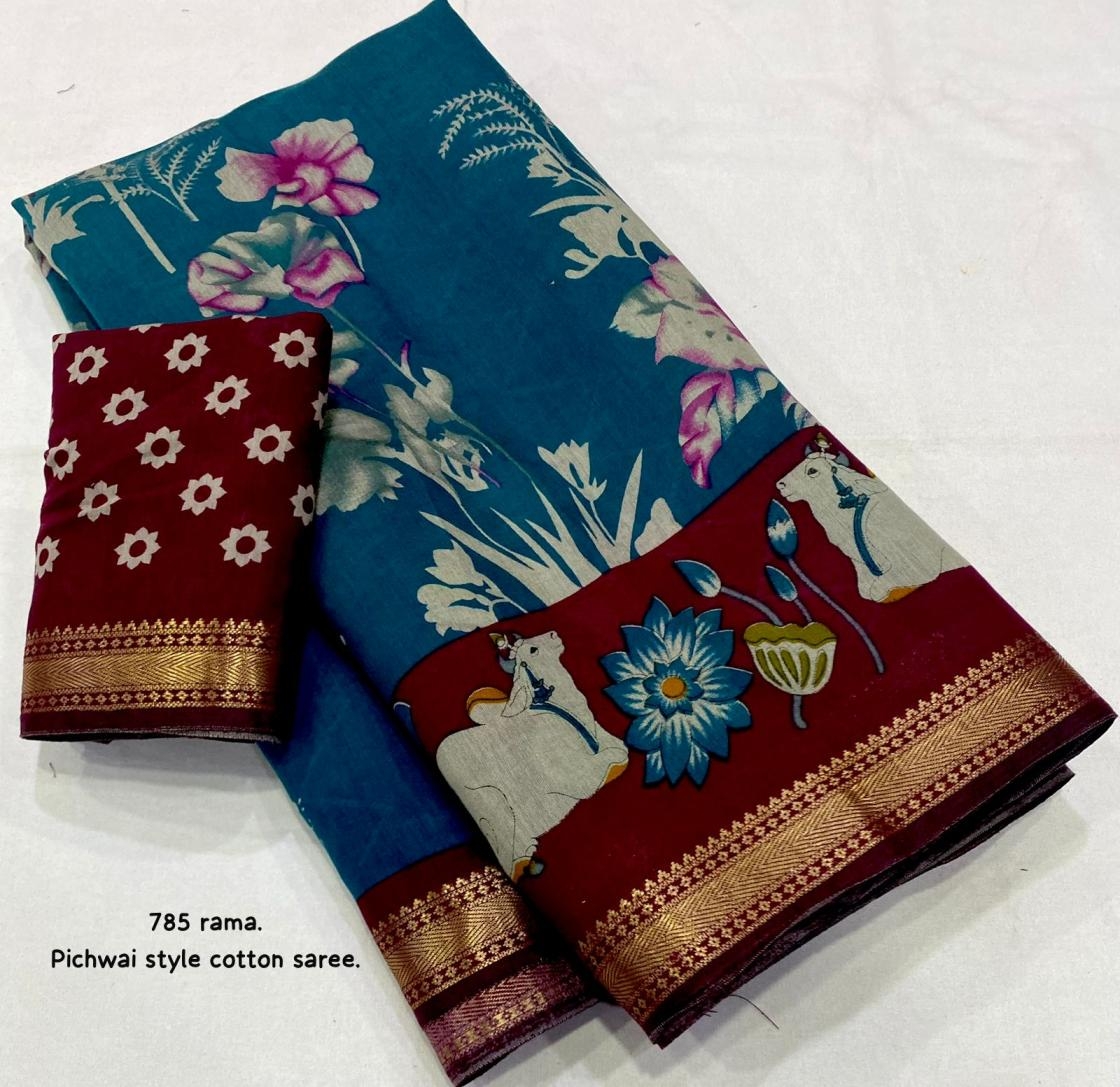 kc 785 cotton pichwai printed trendy sarees supplier