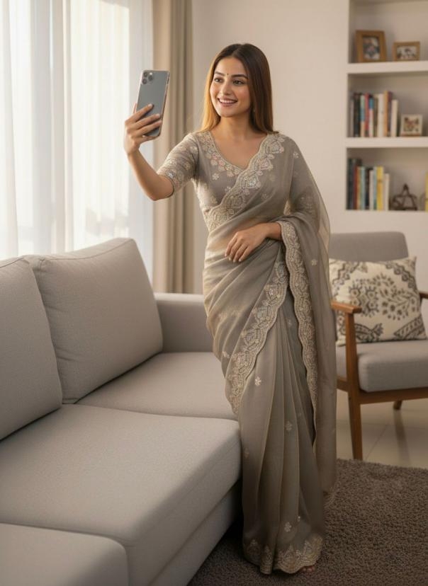 kc 915 silk sequence work saree for womens