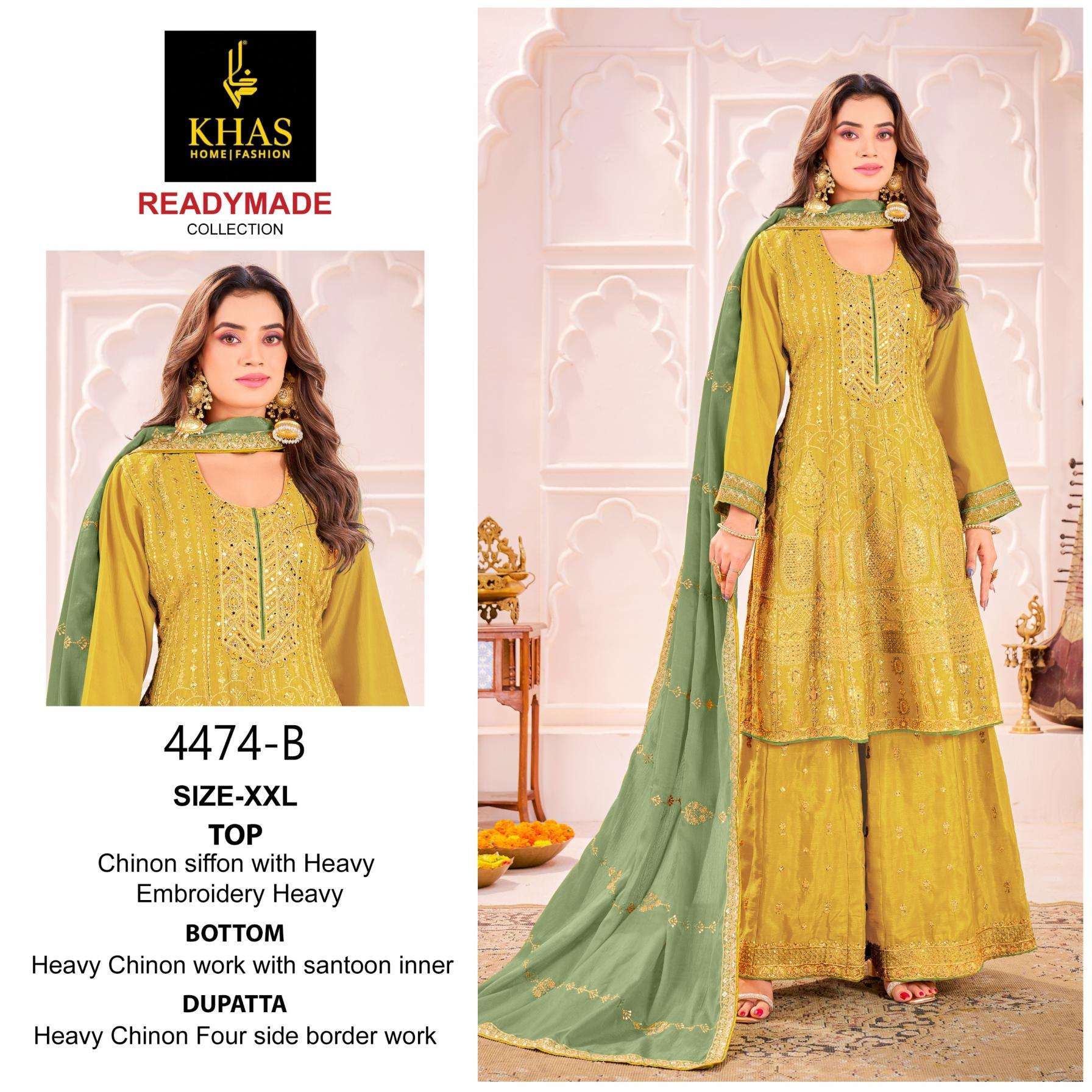 khas 4474 chinon silk fully stitch kurti plazzo with dupatta