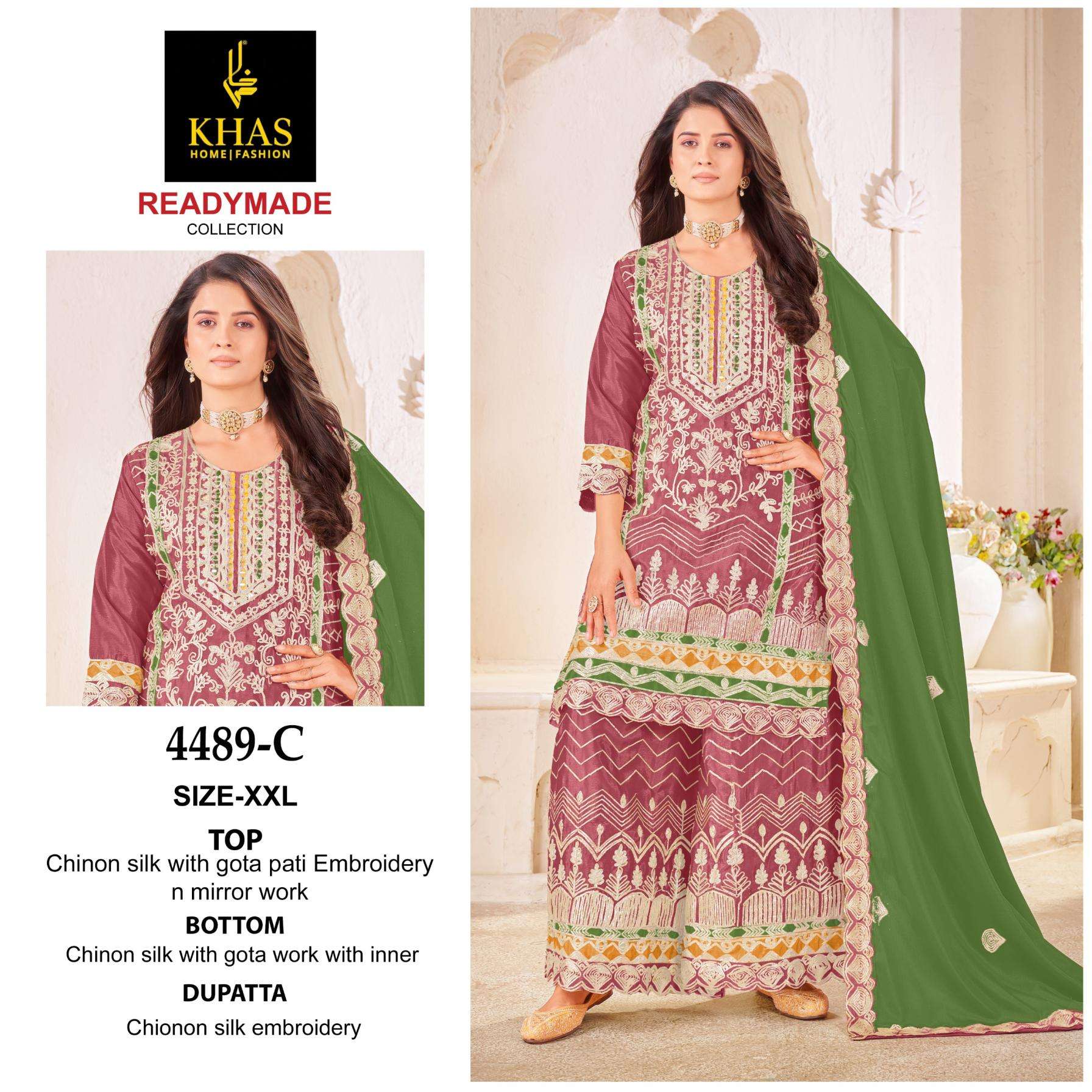 khas 4489 chinon readymade pakistani kurti plazzo with dupatta