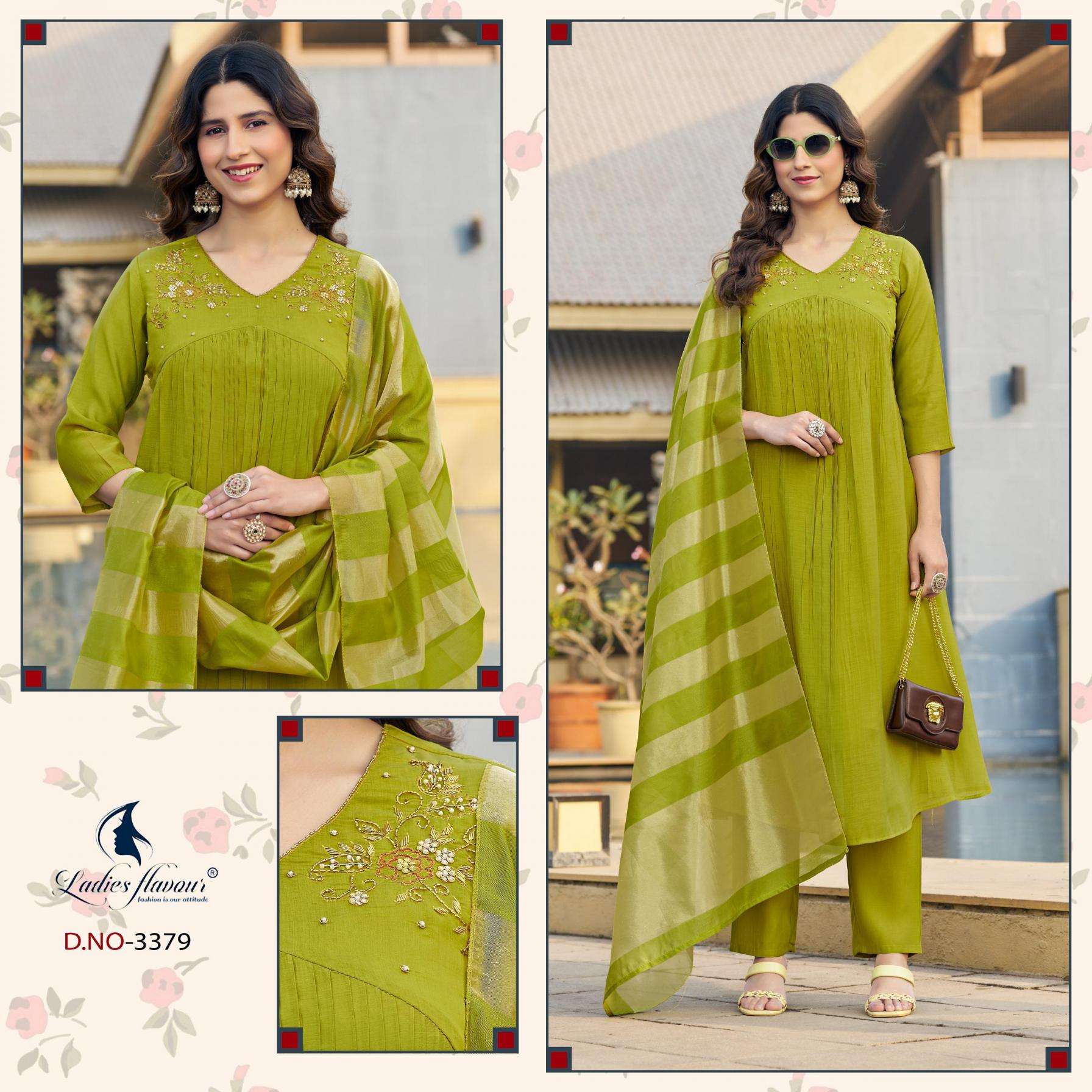 ladies flavour 3379-3381 mul chanderi full stitch big size combo 3pcs dress