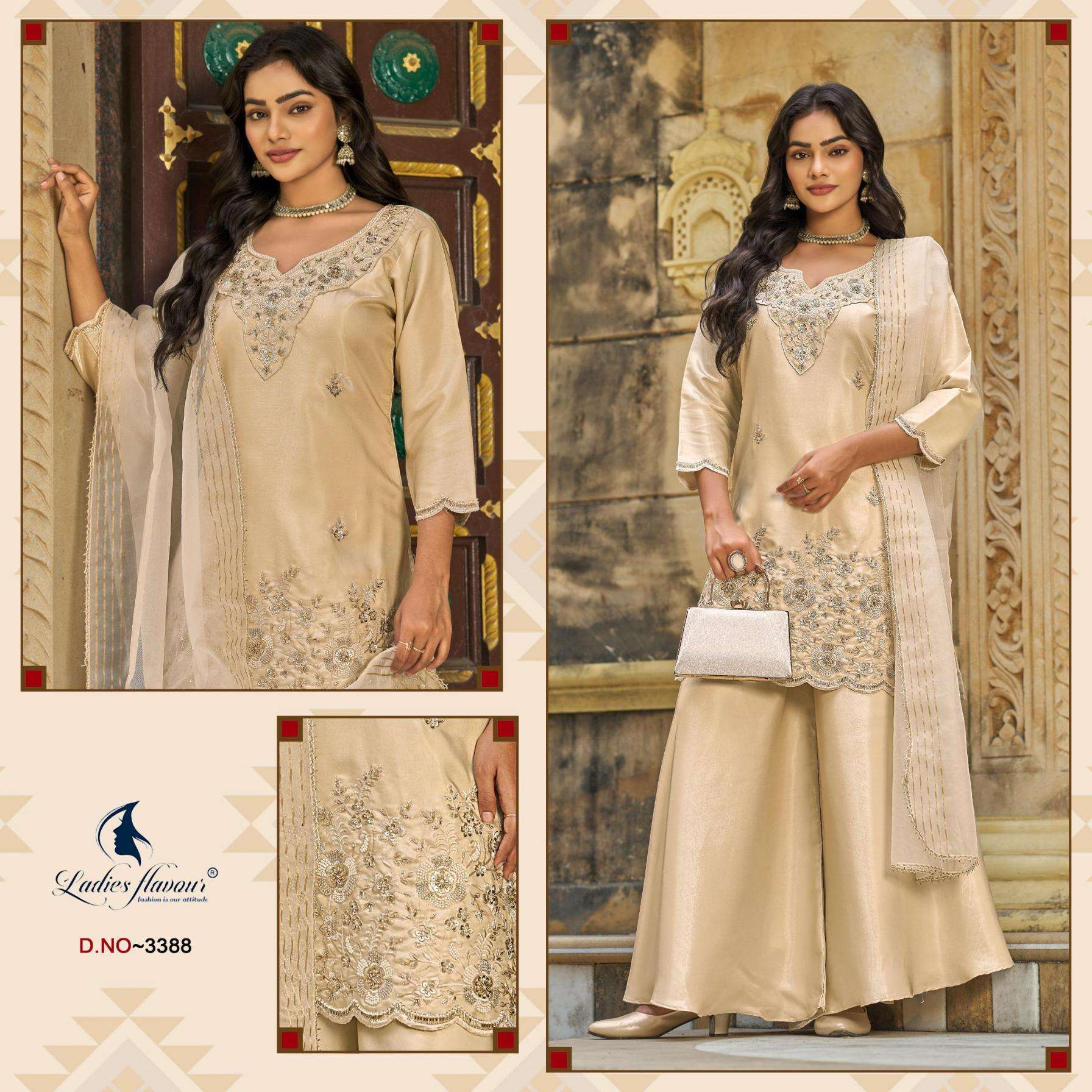 ladies flavour 3388-3389 glass satin beats work readymade suit