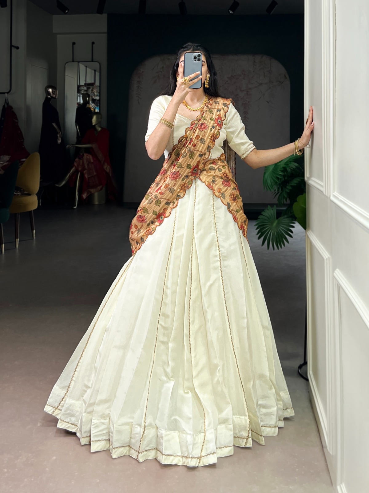 LNB1035OWT New Crush Plain With Lase Touch Up lehenga