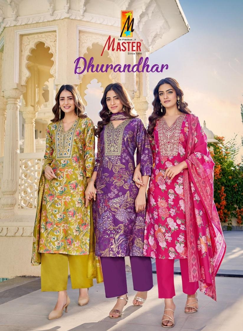 master dhurandhar series 1001-1008 roman silk readymade suit
