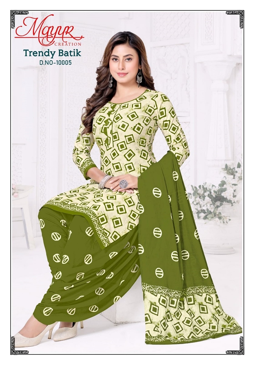 Mayur Trendy Batik Vol-10 series 10001-10010 Pure Cotton wholesale suit 