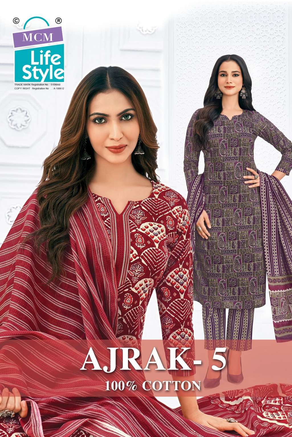 MCM Ajrak Vol-5 series 504-513 Pure Cotton readymade suit