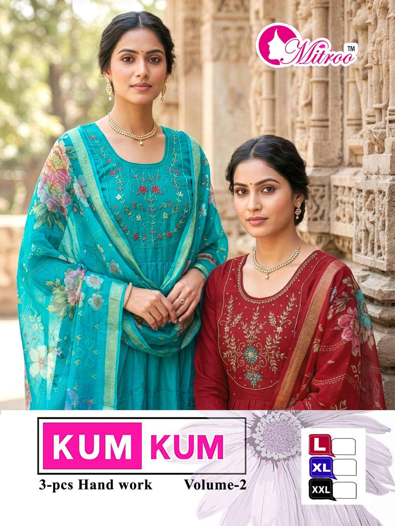 mitroo kum kum vol 2 series 1001-1008 mul chanderi readymade suit 